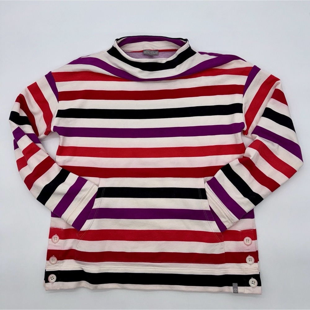 T BY TALBOTS Striped Pullover Mock Neck Kangaroo Pocket Women's Sz P